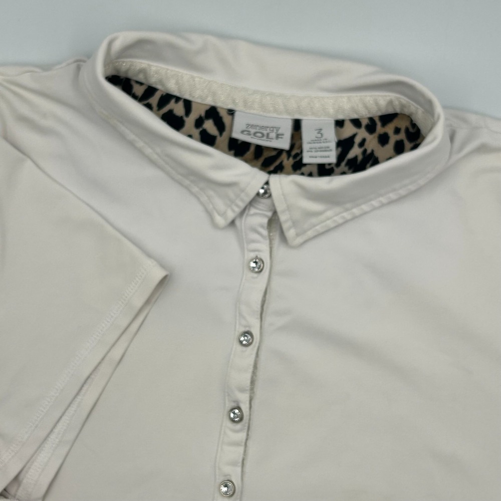 Women's Chicos Zenergy Size 3 (XL) White 1/4 Button Pullover Stretch Golf Shirt